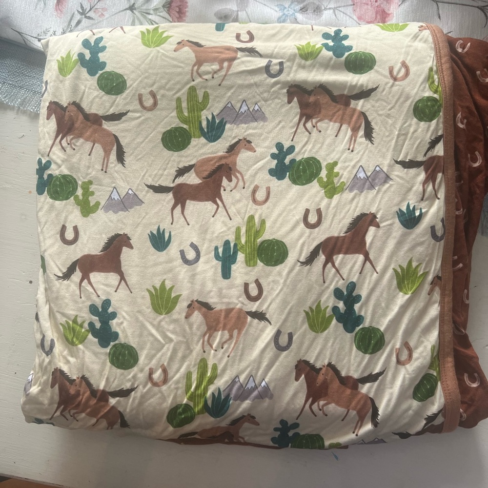 Horse Print Blanket with Cactus Design